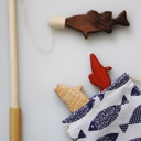  Wooden Fishing Pole with 3 Fish!