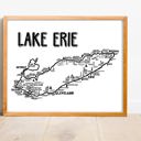 Lake Erie Black and White White Great Lakes Map Prints