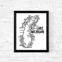 Lake Michigan Black and White White Great Lakes Map Prints