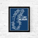 Lake Michigan Blue Blue Great Lakes Map Prints