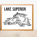 Lake Superior Black and White White Great Lakes Map Prints