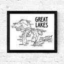 Great Lakes Map Black and White White Great Lakes Map Prints