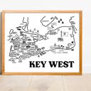 Key West Map Black and White White Vacation Map Prints