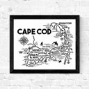 Cape Cod Map Black and White White Vacation Map Prints