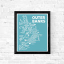 Outer Banks Map Blue Blue Vacation Map Prints