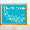 Sanibel Island Map Blue Blue Vacation Map Prints