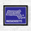 Massachusetts Blue State Map Print | 3 Colors