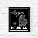 Michigan Black State Map Print | 3 Colors