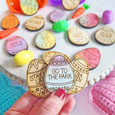 Wooden Easter Egg Reward Tokens, Kids Egg Hunt Prizes
