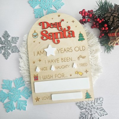 Dear Santa Christmas Wish Board: Dry Erase Letter to Santa Sign