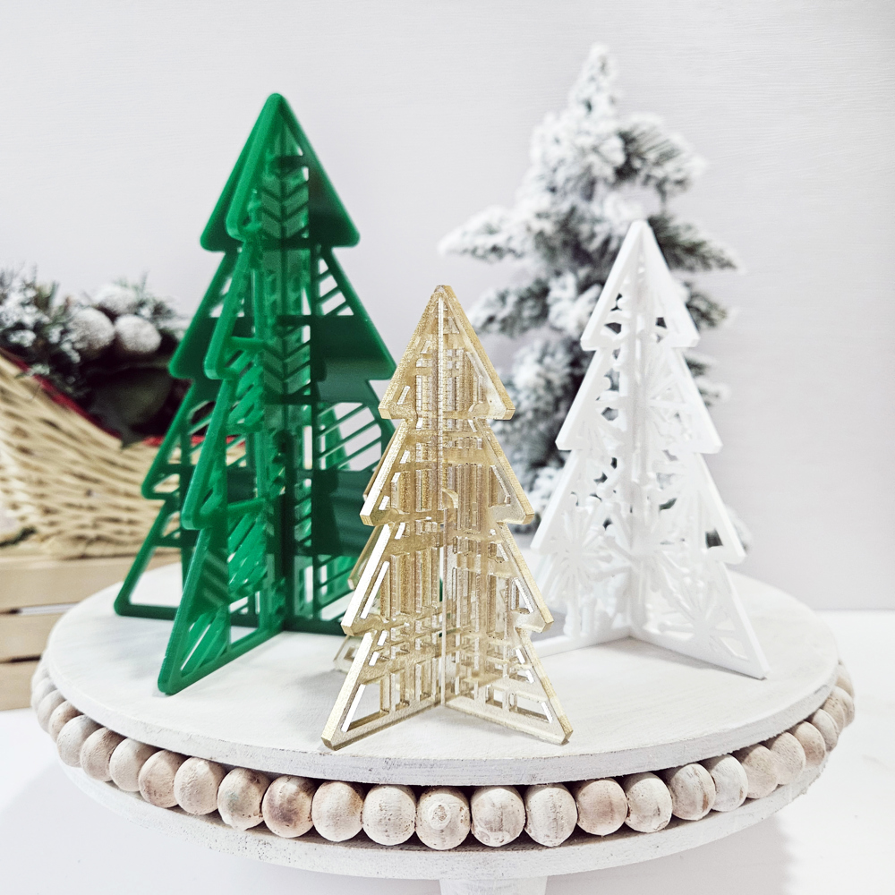 Set of 3 Acrylic Christmas Tree Decor | 3D Decorative Christmas Trees | Winter Tiered Tray Table Decor