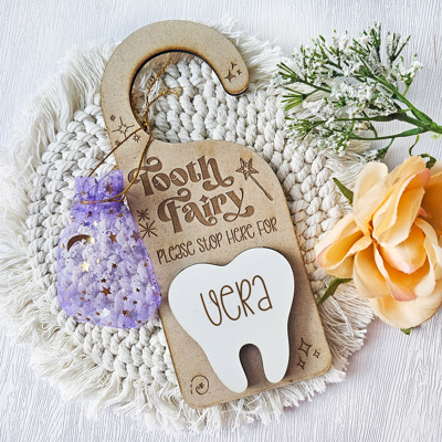 Tooth Fairy Door Hanger Money Holder | Personalized Tooth Fairy Please Stop Here | Gift For Kids | Tooth Keepsake