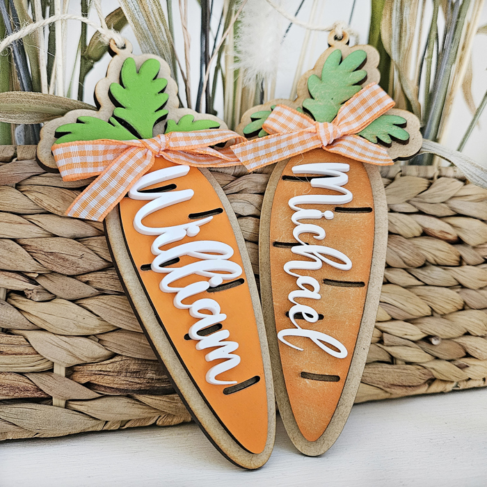 Personalized Kids Carrot Easter Basket Tag: Wooden Laser Cut Name Tag
