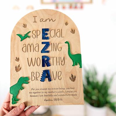 Personalized Kids Affirmation Sign | Dinosaur Kids Room Sign | Nursery Decor Plaque | Children's Name Decor | Psalm 139