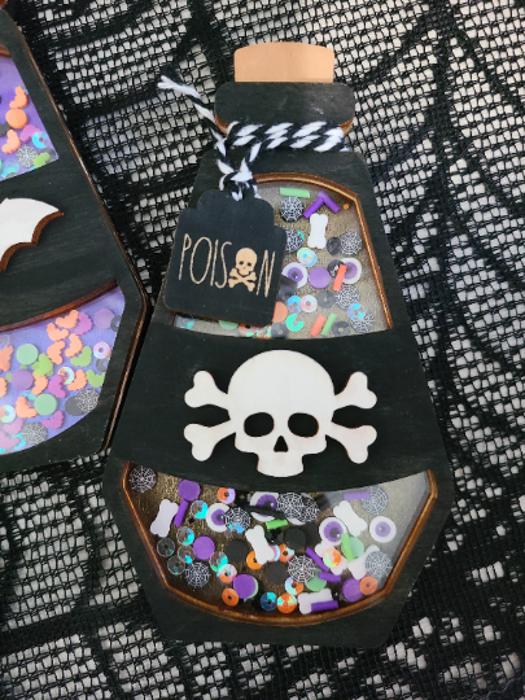 Halloween Potion Bottle Shaker Sign | Wood Halloween Decor | Poison Halloween Holiday Decor | Tiered Tray Tabletop Decor