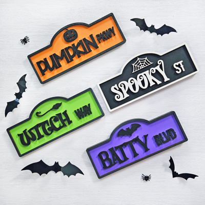 Halloween Street Sign Wood Home Decor | Halloween Table Decor | Tiered Tray Sign | Spooky Shelf Sitter