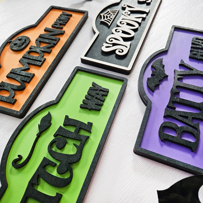 Halloween Street Sign Wood Home Decor | Halloween Table Decor | Tiered Tray Sign | Spooky Shelf Sitter
