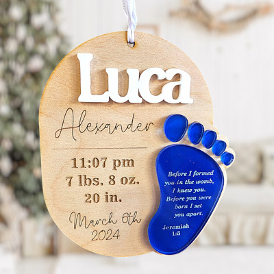 Personalized Baby First Christmas Footprint Ornament, Newborn Stats