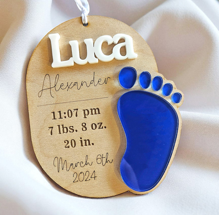 Personalized Baby First Christmas Footprint Ornament, Newborn Stats