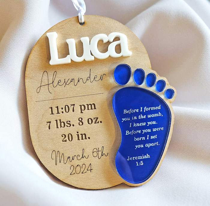 Personalized Baby First Christmas Footprint Ornament, Newborn Stats