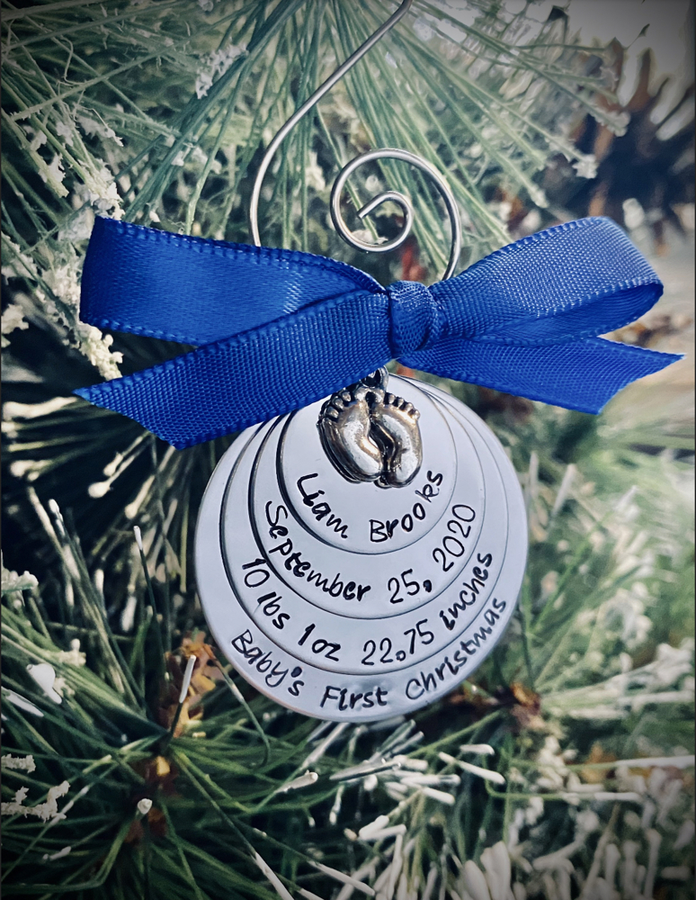 Personalized baby’s first Christmas ornament 