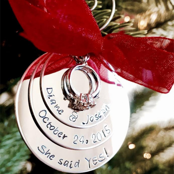 Custom engagement ornament personalized engagement gift with couples names and engagement date 