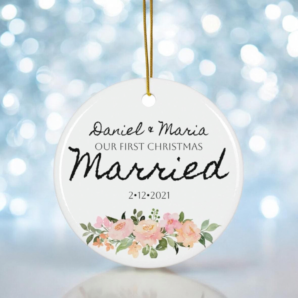 Custom first Christmas married ornament personalized newlywed ornament with couples names bridal shower gift 