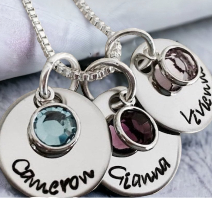 Personalized name necklace with birthstone crystals mothers necklace with kids names custom monogrammed necklace gift for mom grandma