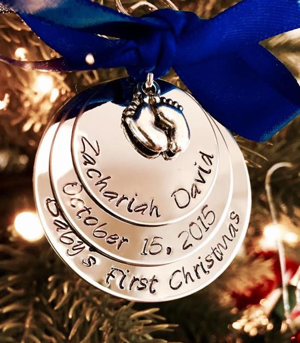 Personalized Baby's First Christmas Ornament with Baby Feet Charm