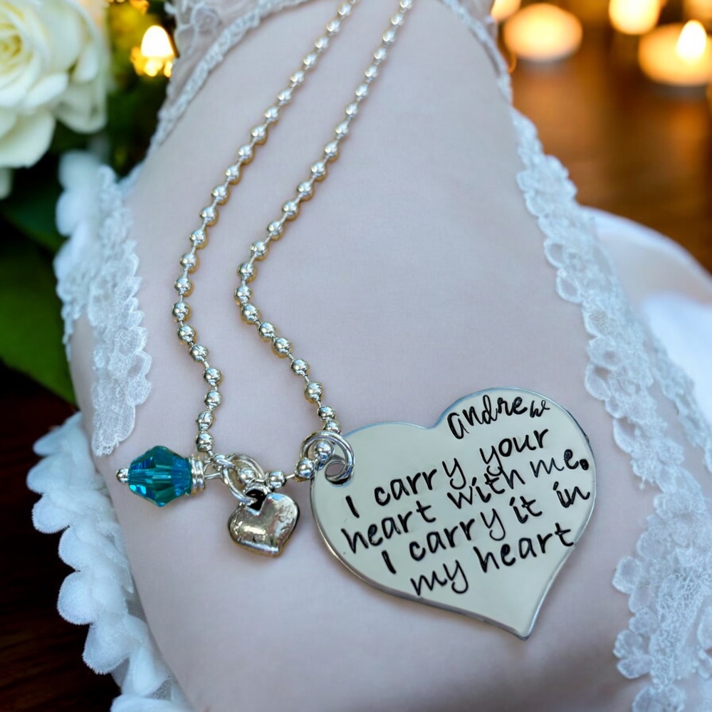 Personalized memorial necklace I carry your heart with me I carry it in my heart 