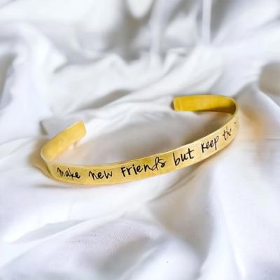 Make new friends but keep the old personalized cuff bracelet
