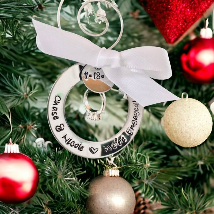 Personalized first Christmas ornament engagement ornament engagement ring Christmas gift engagement announcement