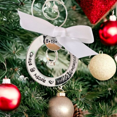 Personalized first Christmas ornament engagement ornament engagement ring Christmas gift engagement announcement