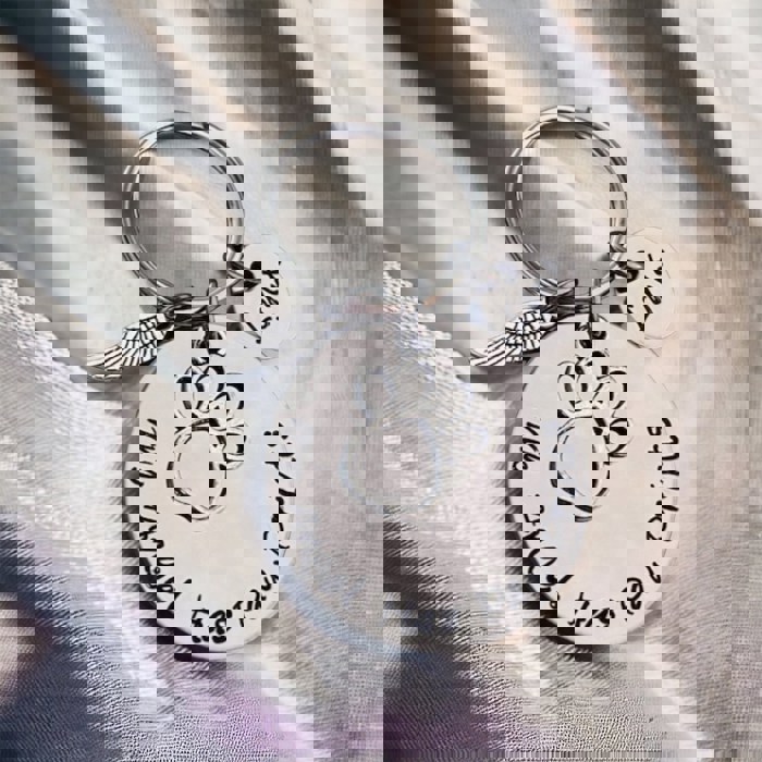 My angel has paw prints pet memorial keychain with pets name