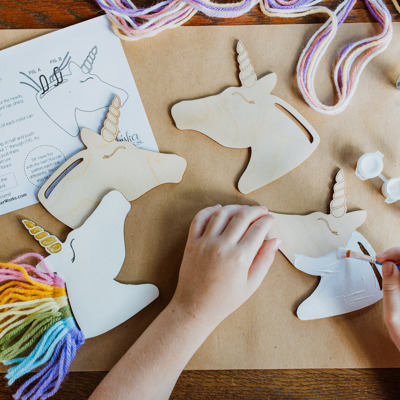 Rainbow Unicorns Kid Craft - Paint and Yarn Included - Pastel, Neon and Bright Colors 