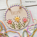Pastel Rainbow Wooden Flower Door Hanger - Personalized Yarn Craft Kit
