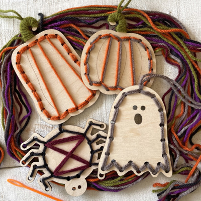 Halloween Yarn Shapes - Boo Basket Crafts for Kids