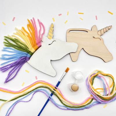 Rainbow Unicorns Kid Craft - Paint and Yarn Included - Pastel, Neon and Bright Colors 
