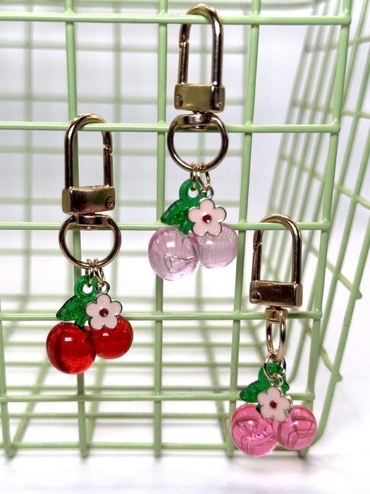 Cherry Flower Blossom Metal Keychain and Bag Charm