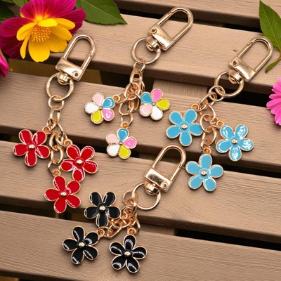Three Flower Strand Metal Keychain and Bag Charm