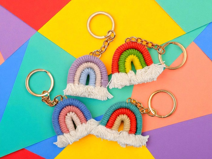 Woven Pastel Rainbow Keychain and Bag Charm