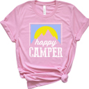 Small Bubble Gum Happy Camper Graphic Tee, Bella Canvas Brand Shirt