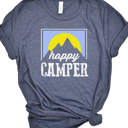 Small Heather Navy Happy Camper Graphic Tee, Bella Canvas Brand Shirt
