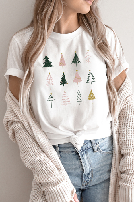 Pink & Gold Christmas Trees Graphic Tee, Bella Canvas