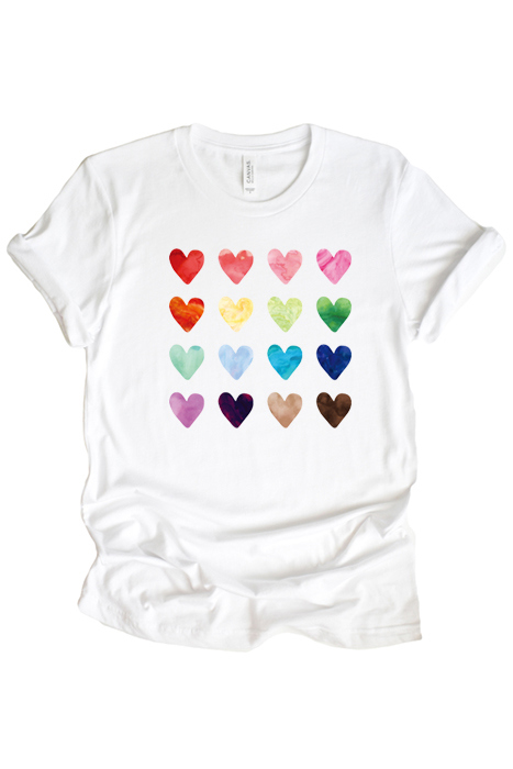 Watercolor Hearts Graphic Tee, Bella Canvas Shirt, Rainbow Hearts
