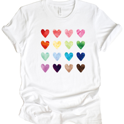 Watercolor Hearts Graphic Tee, Bella Canvas Shirt, Rainbow Hearts