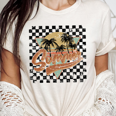 Checkered Summer Tee, Bella Canvas Tee, Summer Shirt