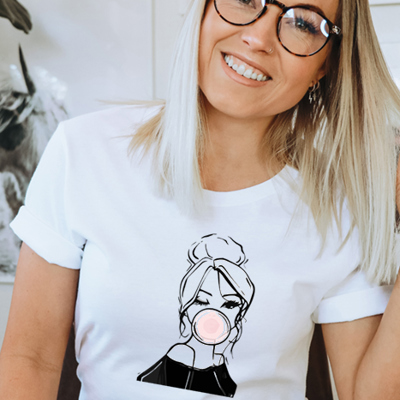 Bubble Gum Woman Graphic Tee, Bella Canvas Tee
