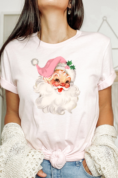 Pink Santa Graphic Tee, Bella Canvas 