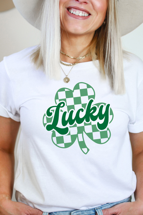 Lucky Checkered Shamrock Tee, Graphic Tee, St Patricks Day, Bella Canvas